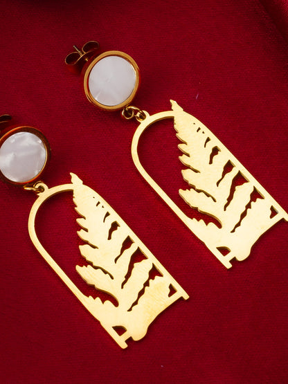 Aadita Gold Plated Matte Leaf Cutout Statement Earrings WER4126