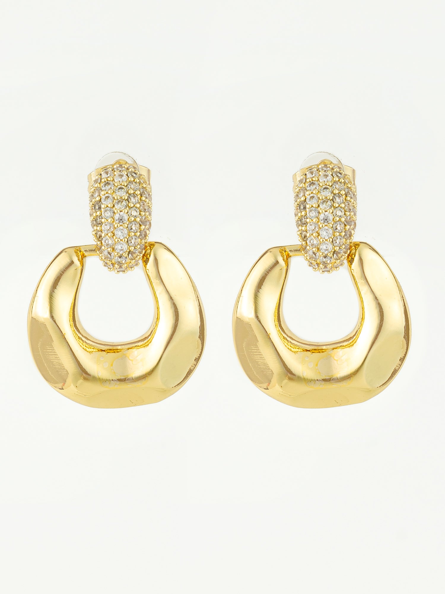Aadita Gold Plated Glossy Dome Hoop Earrings with American Diamond Studded Top
