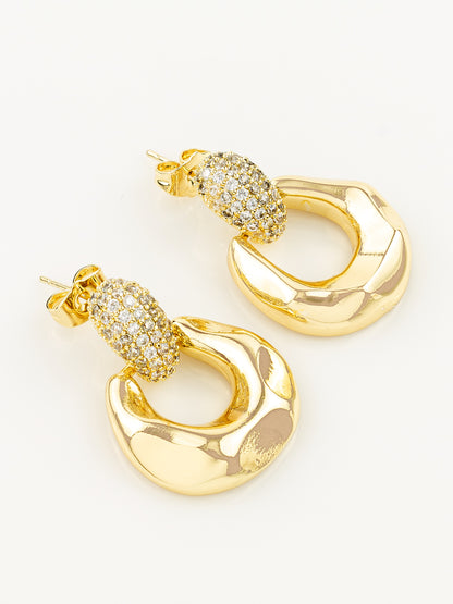 Aadita Gold Plated Glossy Dome Hoop Earrings with American Diamond Studded Top