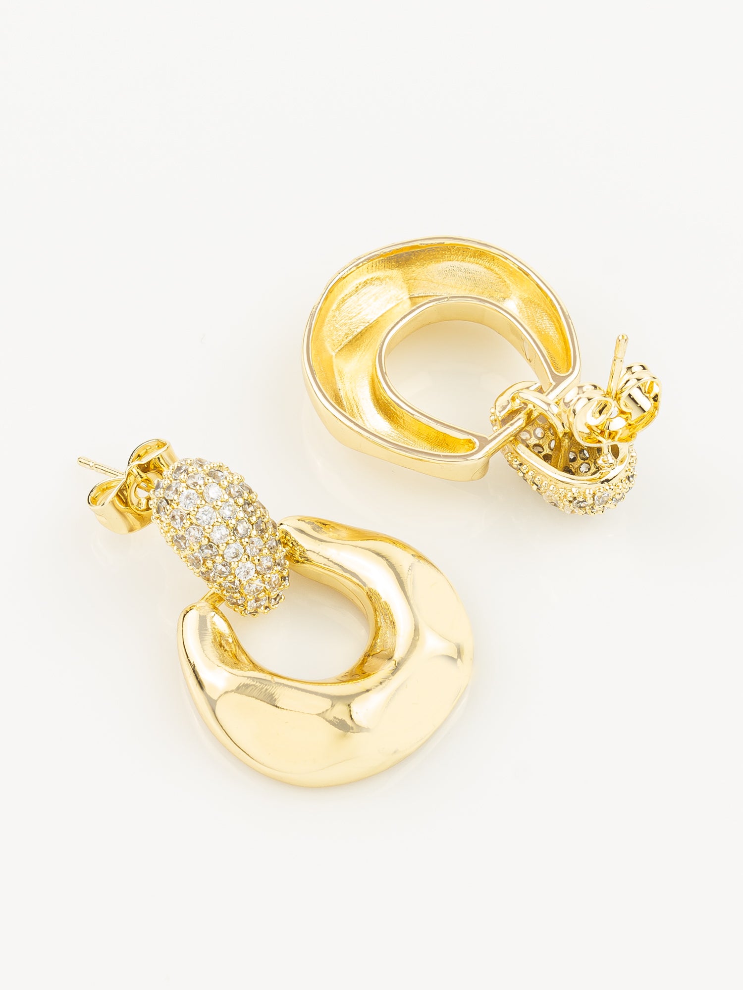 Aadita Gold Plated Glossy Dome Hoop Earrings with American Diamond Studded Top