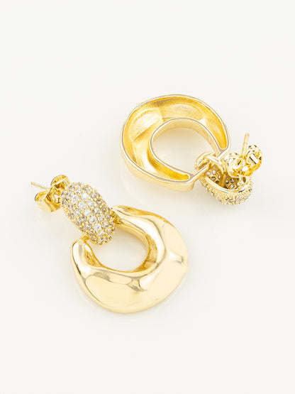 Aadita Gold Plated Glossy Dome Hoop Earrings with American Diamond Studded Top