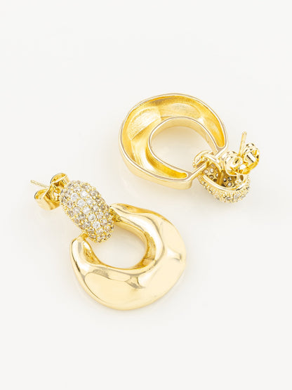 Aadita Gold Plated Glossy Dome Hoop Earrings with American Diamond Studded Top WER4127