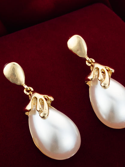 Aadita Gold Plated Western Style White Drop Earrings