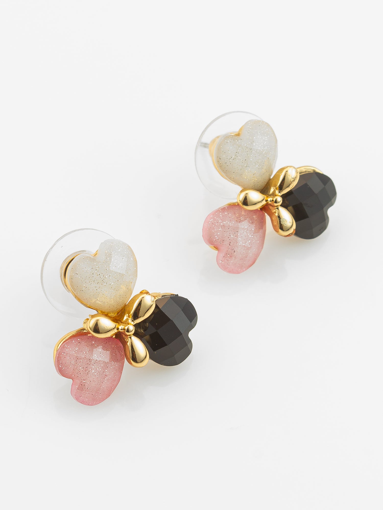 Aadita Heart Cluster Gold Plated Stud Earrings – Multicolor