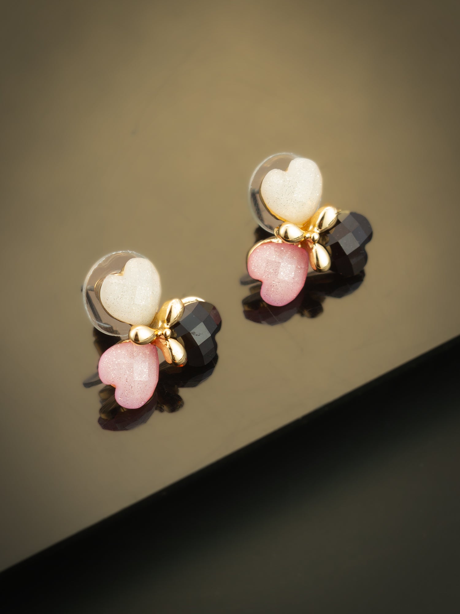 Aadita Heart Cluster Gold Plated Stud Earrings – Multicolor