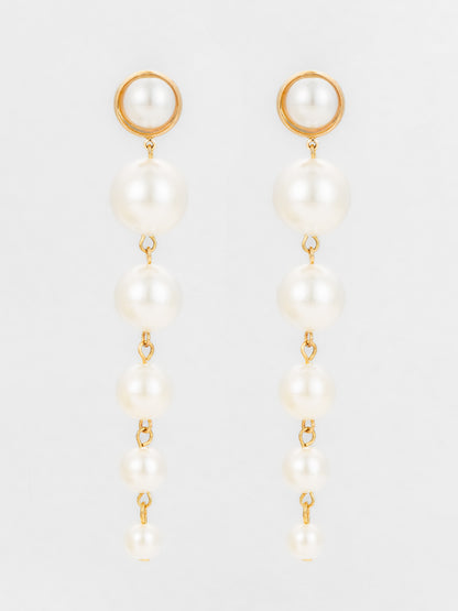 Aadita Gold Plated Long Dangler Pearl Earrings