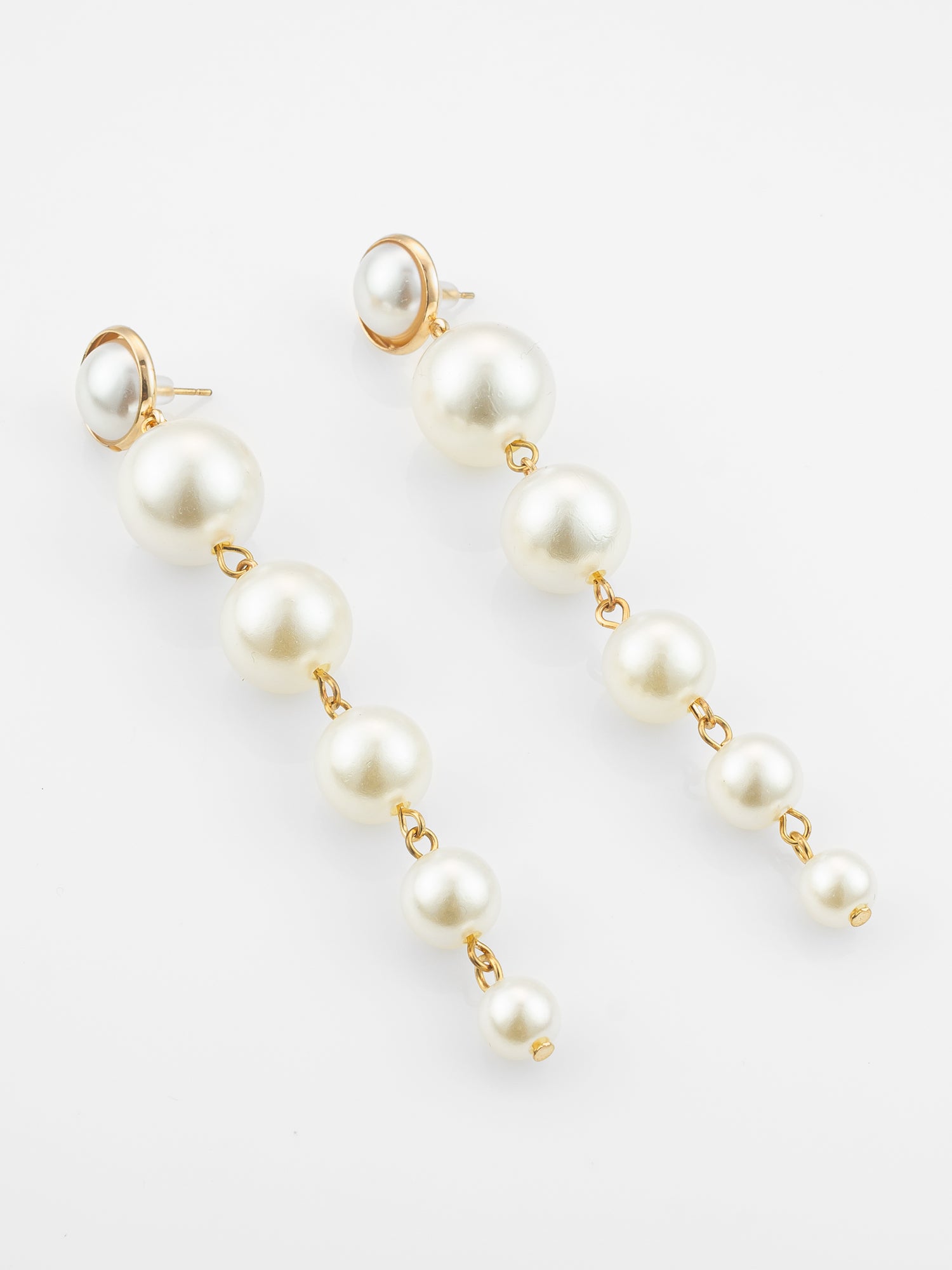 Aadita Gold Plated Long Dangler Pearl Earrings