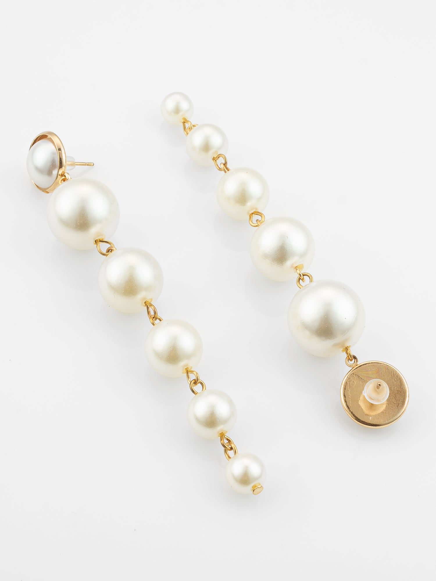 Aadita Gold Plated Long Dangler Pearl Earrings