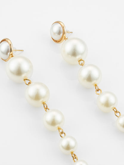 Aadita Gold Plated Long Dangler Pearl Earrings