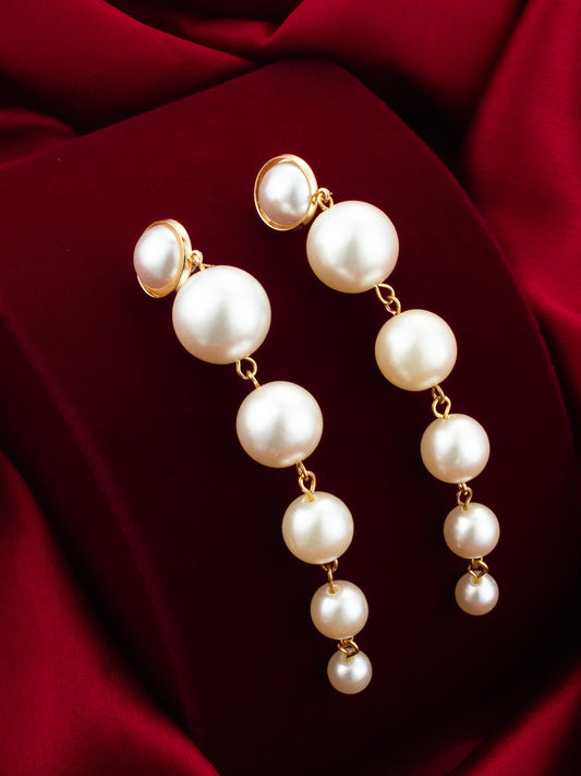 Aadita Gold Plated Long Dangler Pearl Earrings