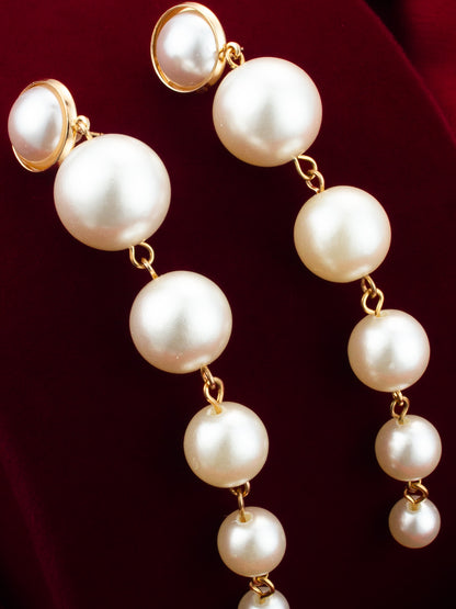 Aadita Gold Plated Long Dangler Pearl Earrings