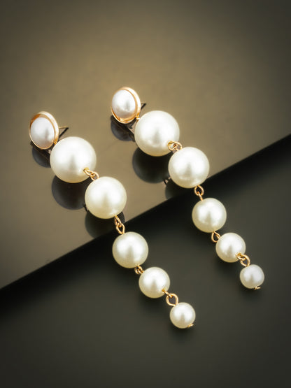 Aadita Gold Plated Long Dangler Pearl Earrings