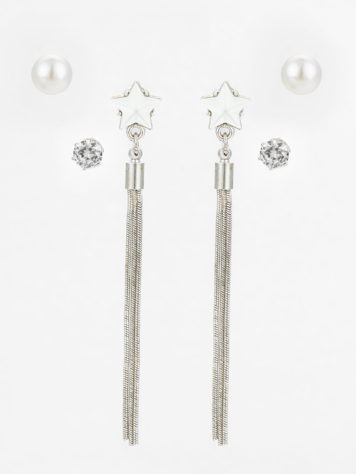 Aadita Silver Plated Multi-Style Tassel Earrings with Changeable Studs