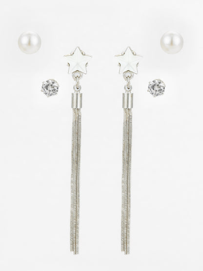 Aadita Silver Plated Multi-Style Tassel Earrings with Changeable Studs