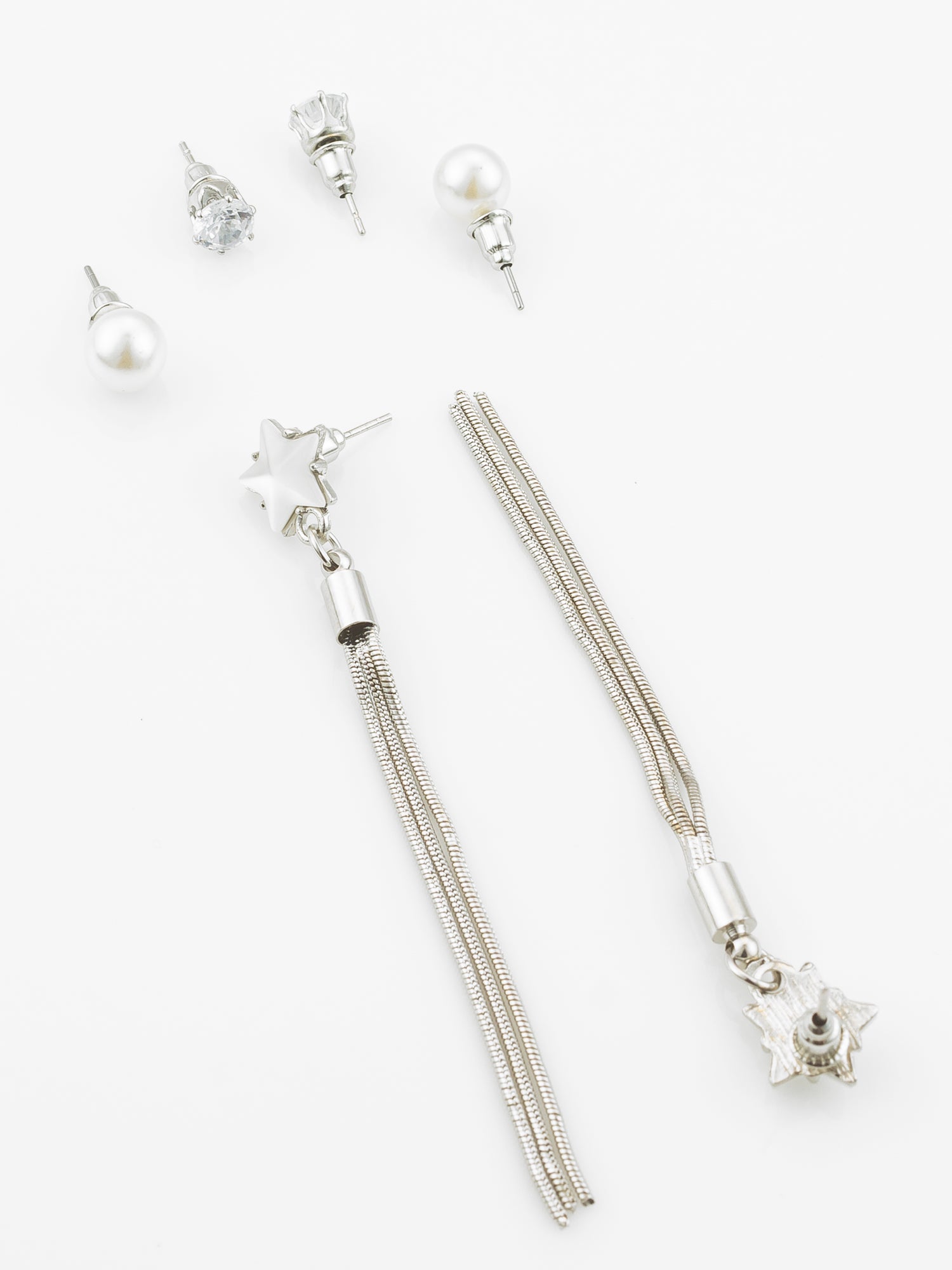 Aadita Silver Plated Multi-Style Tassel Earrings with Changeable Studs