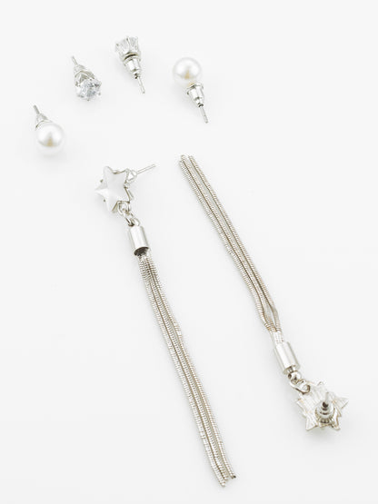 Aadita Silver Plated Multi-Style Tassel Earrings with Changeable Studs