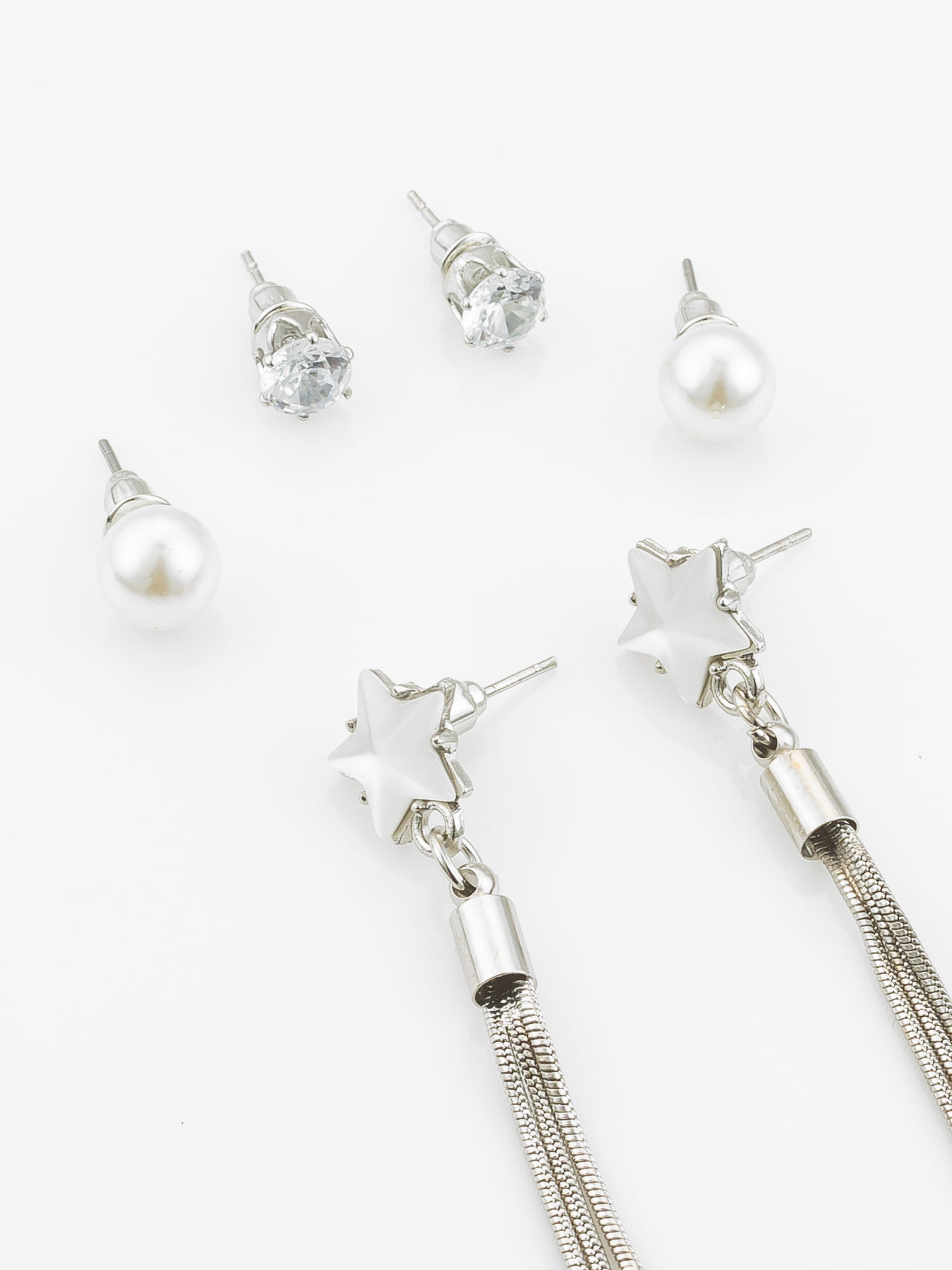 Aadita Silver Plated Multi-Style Tassel Earrings with Changeable Studs