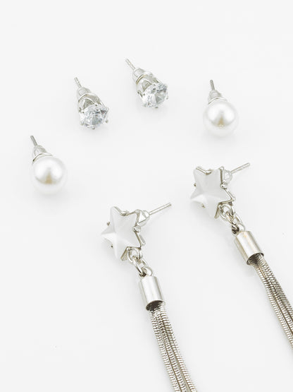 Aadita Silver Plated Multi-Style Tassel Earrings with Changeable Studs