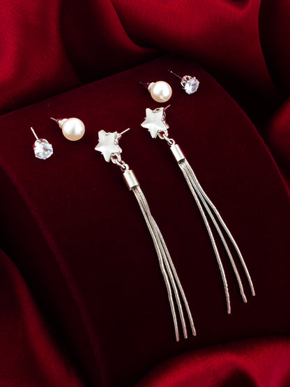 Aadita Silver Plated Multi-Style Tassel Earrings with Changeable Studs