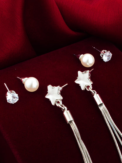Aadita Silver Plated Multi-Style Tassel Earrings with Changeable Studs