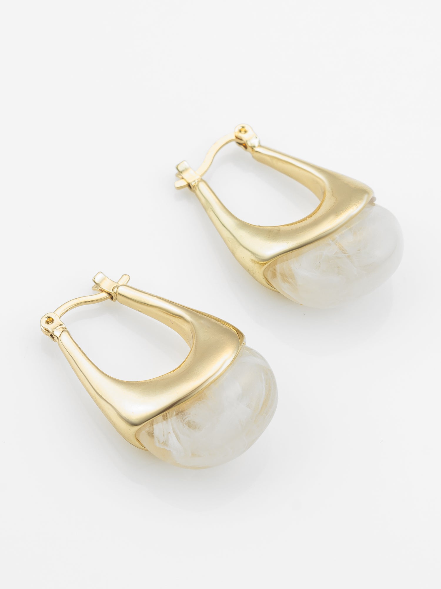 Aadita Gold Plated Hoop Earrings – Ivory Marbled Finish
