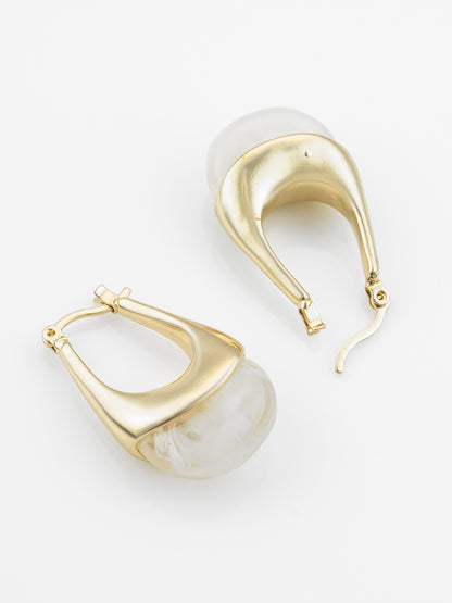 Aadita Gold Plated Hoop Earrings – Ivory Marbled Finish