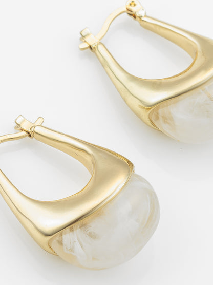 Aadita Gold Plated Hoop Earrings – Ivory Marbled Finish