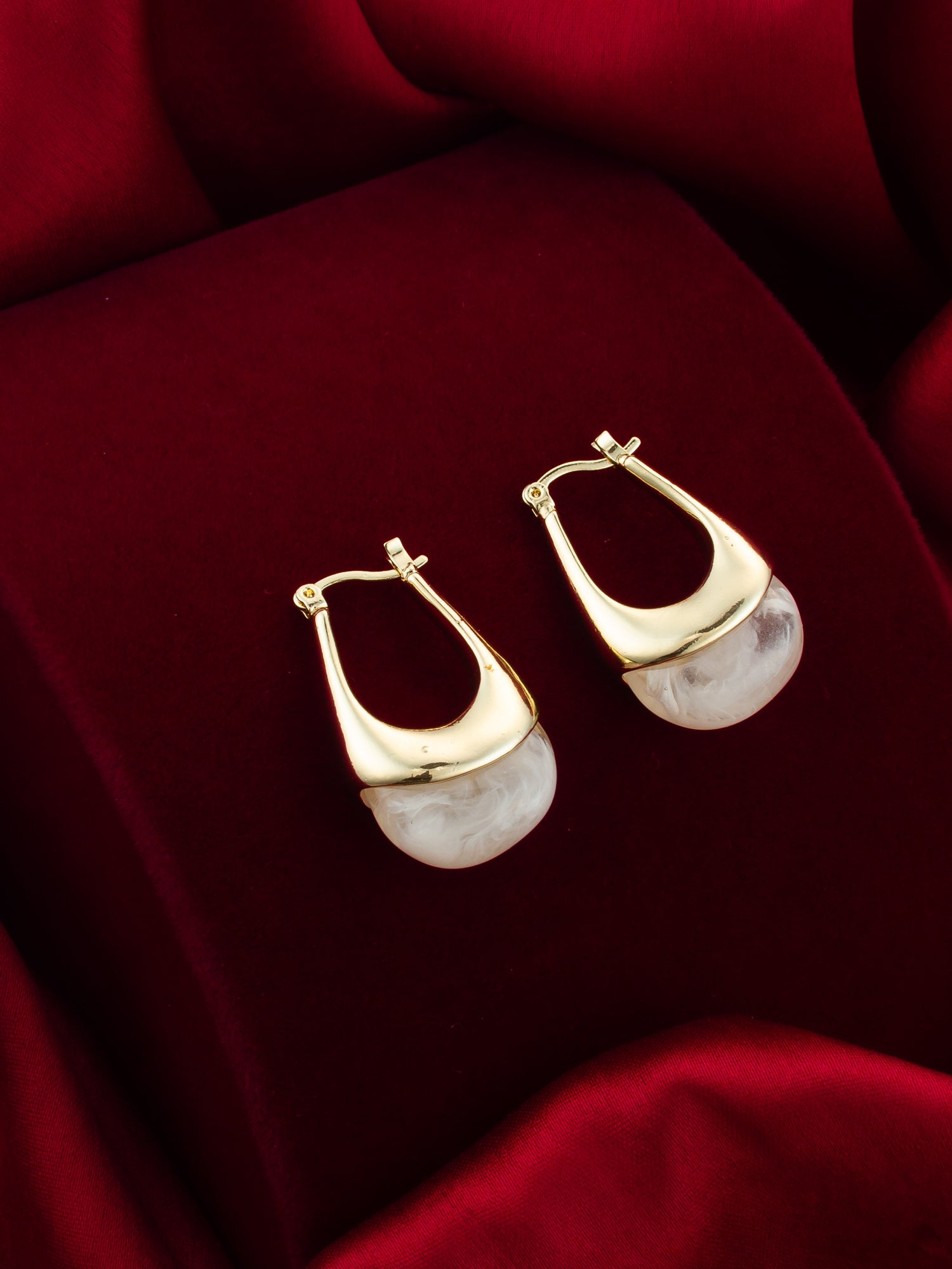 Aadita Gold Plated Hoop Earrings – Ivory Marbled Finish