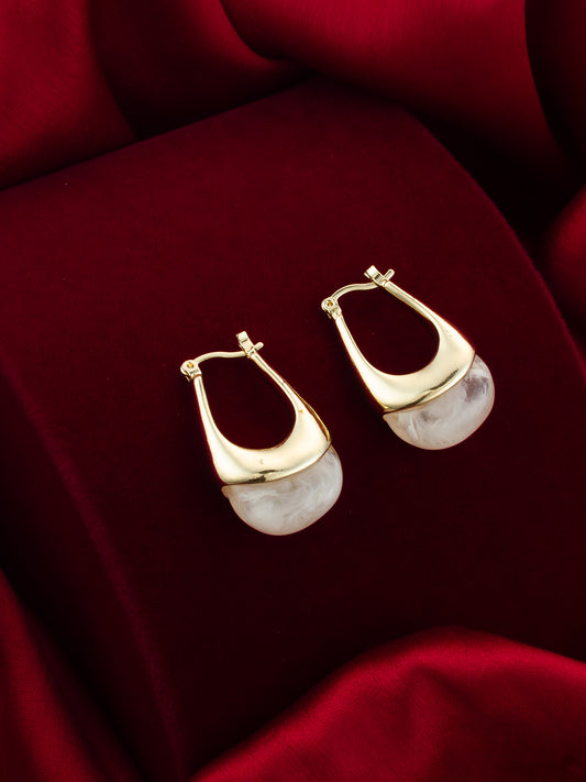 Aadita Gold Plated Hoop Earrings – Ivory Marbled Finish