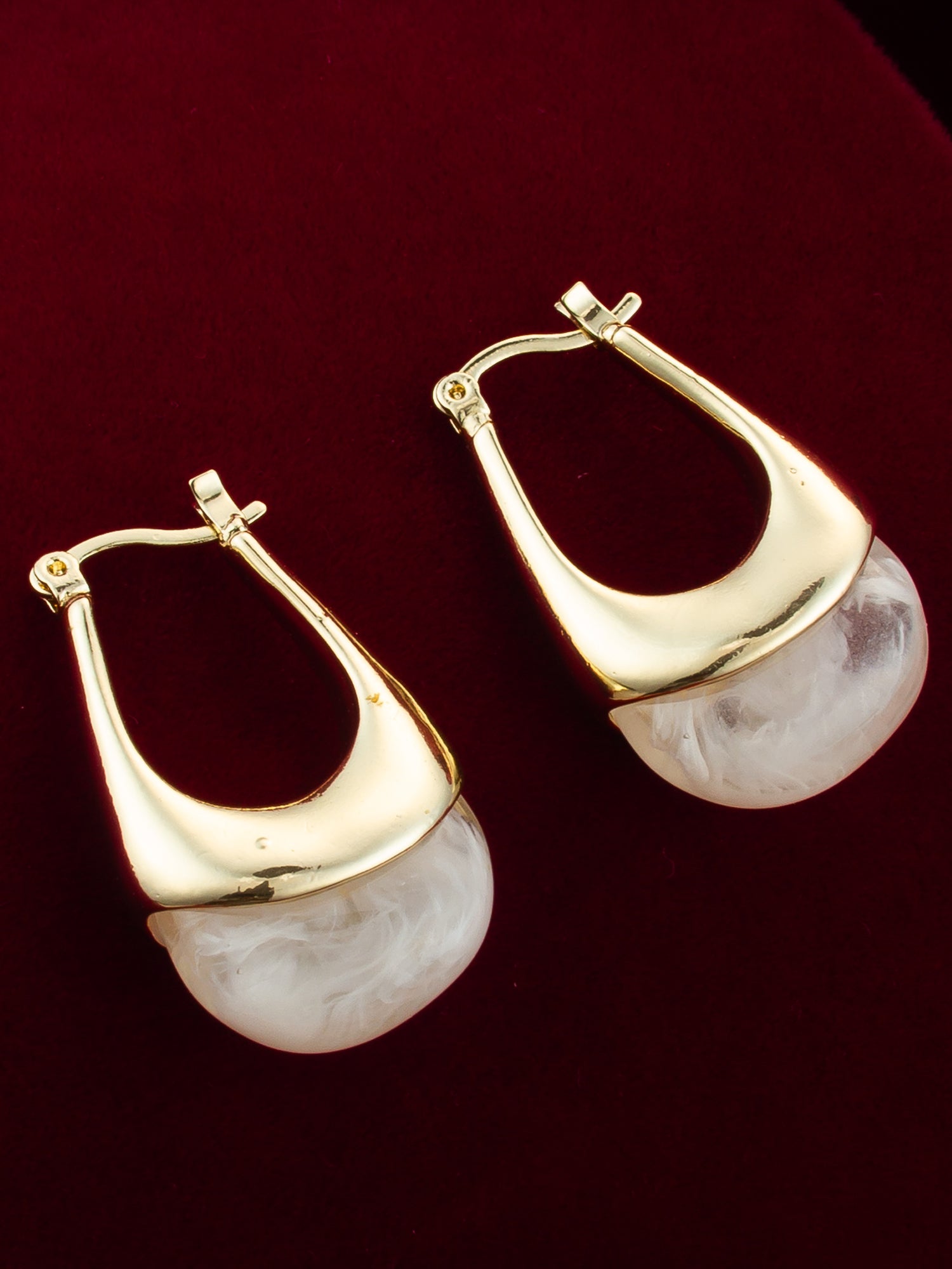 Aadita Gold Plated Hoop Earrings – Ivory Marbled Finish