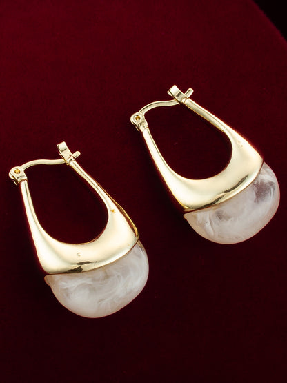 Aadita Gold Plated Hoop Earrings – Ivory Marbled Finish