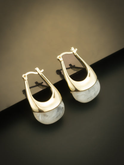 Aadita Gold Plated Hoop Earrings – Ivory Marbled Finish