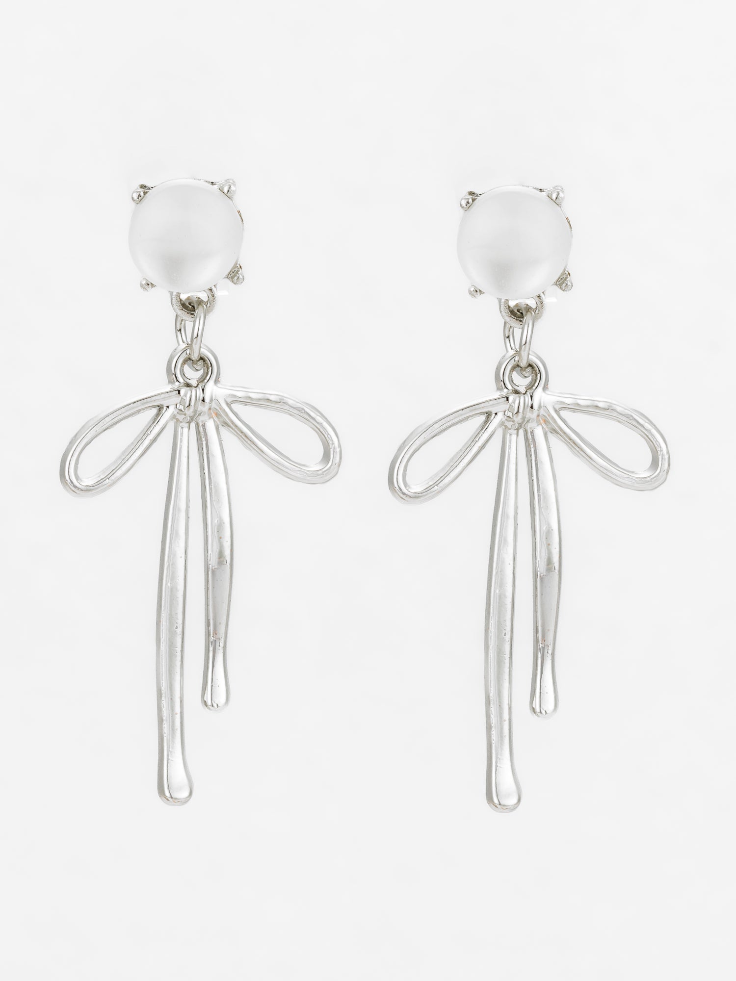 Aadita Silver Plated Ribbon Design Earrings with Frosted Studs