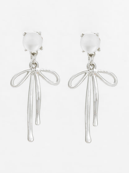 Aadita Silver Plated Ribbon Design Earrings with Frosted Studs