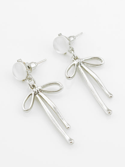 Aadita Silver Plated Ribbon Design Earrings with Frosted Studs