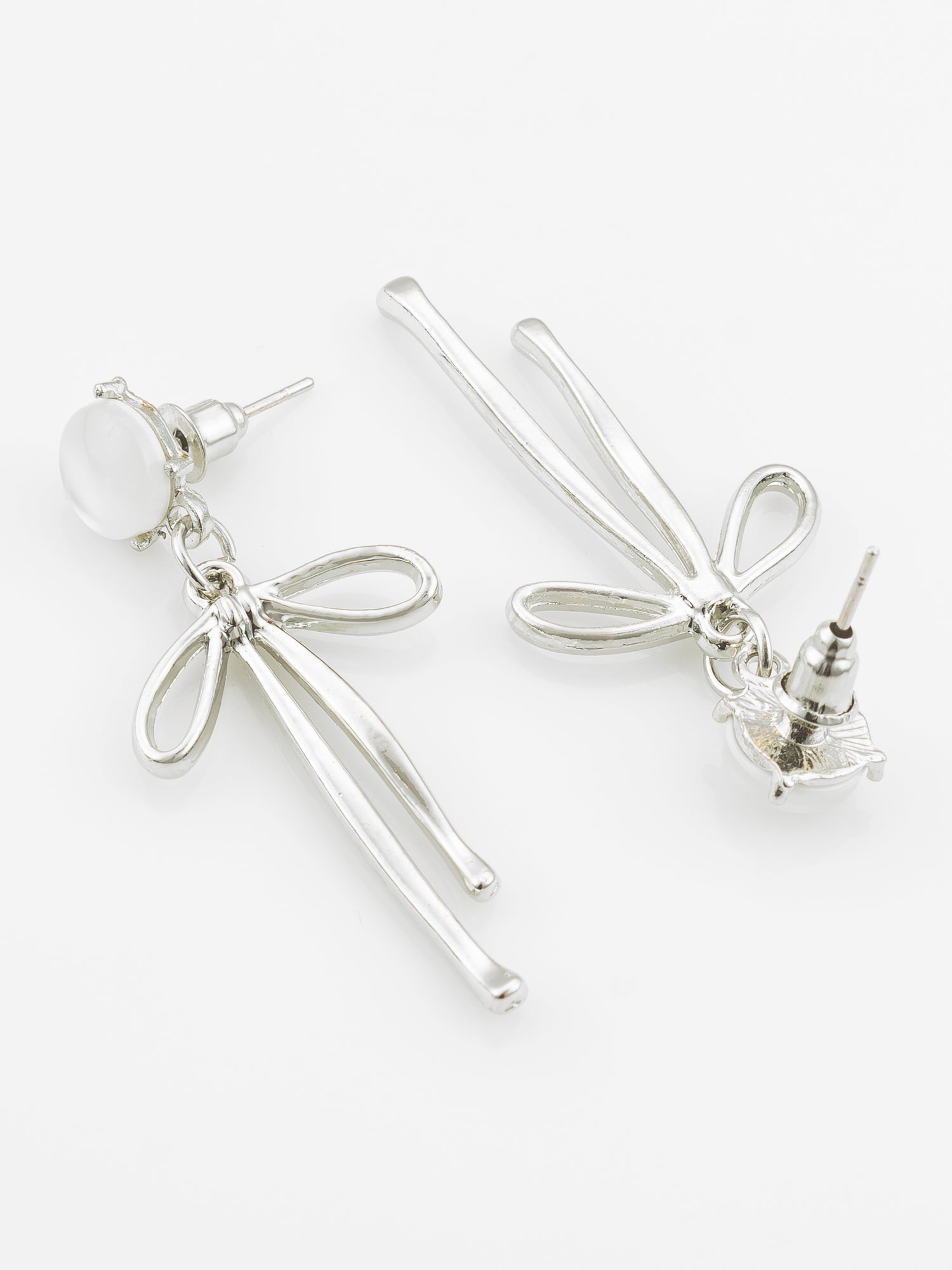 Aadita Silver Plated Ribbon Design Earrings with Frosted Studs
