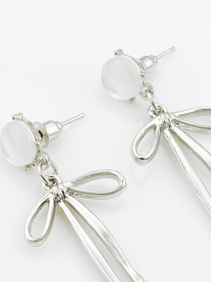 Aadita Silver Plated Ribbon Design Earrings with Frosted Studs