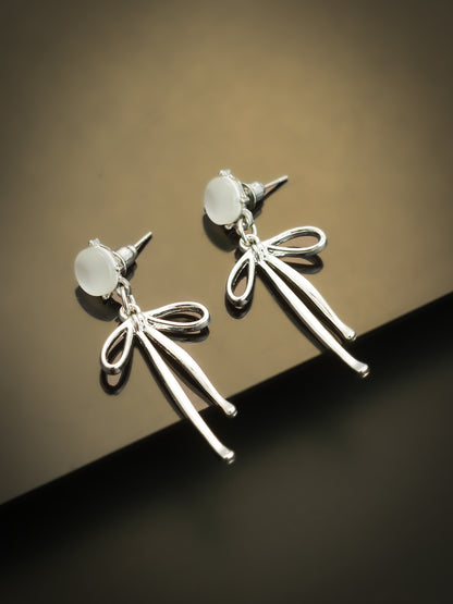 Aadita Silver Plated Ribbon Design Earrings with Frosted Studs