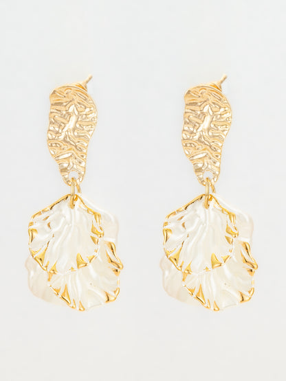 Aadita Elegant Dual Leaf Gold-Plated Drop Earrings