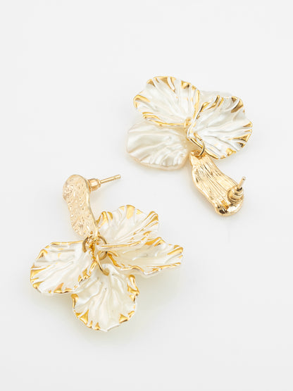 Aadita Elegant Dual Leaf Gold-Plated Drop Earrings