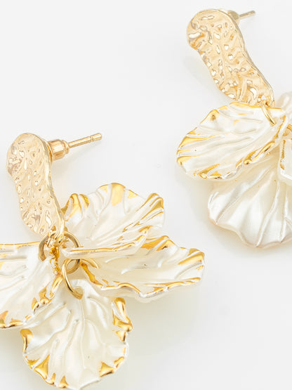 Aadita Elegant Dual Leaf Gold-Plated Drop Earrings
