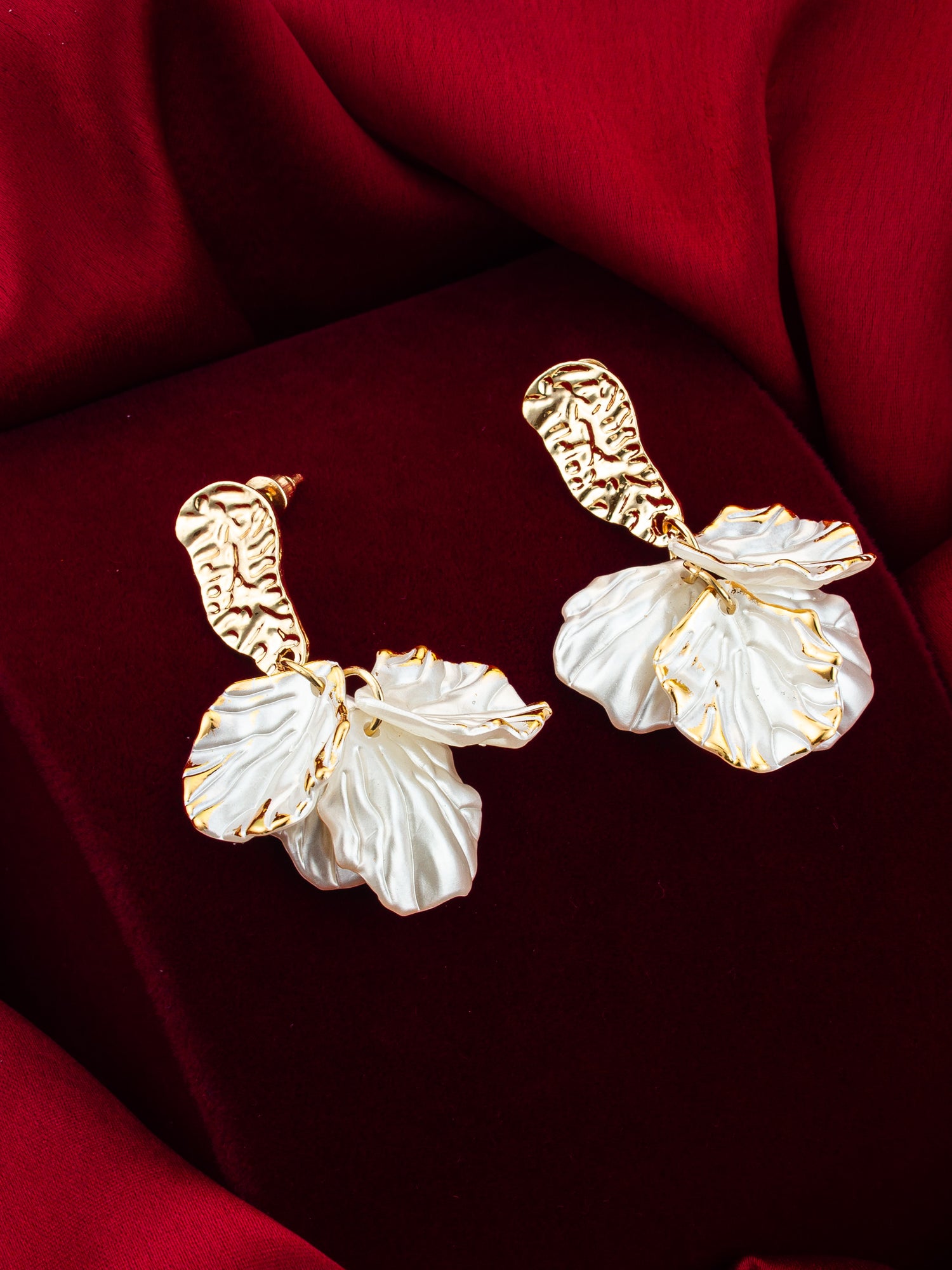 Aadita Elegant Dual Leaf Gold-Plated Drop Earrings