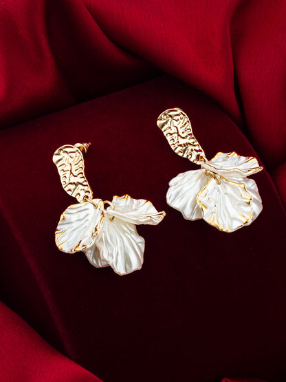 Aadita Elegant Dual Leaf Gold-Plated Drop Earrings