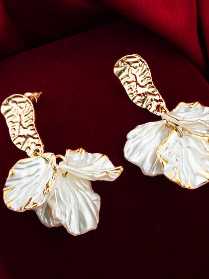 Aadita Elegant Dual Leaf Gold-Plated Drop Earrings