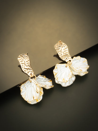 Aadita Elegant Dual Leaf Gold-Plated Drop Earrings