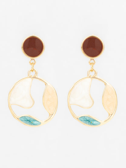 Aadita Gold Plated Round Artistic Enamel Dangler Earrings for Women