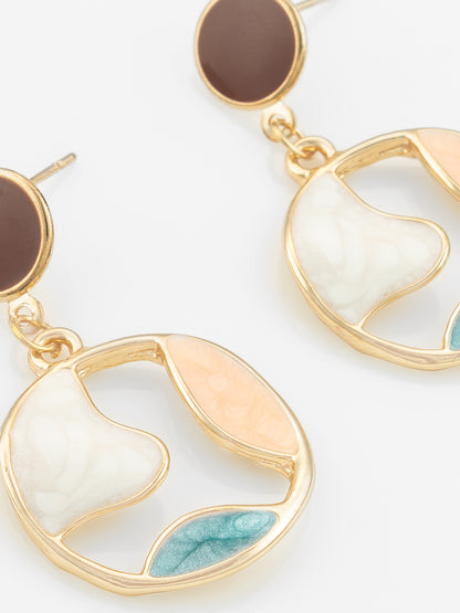 Aadita Gold Plated Round Artistic Enamel Dangler Earrings for Women