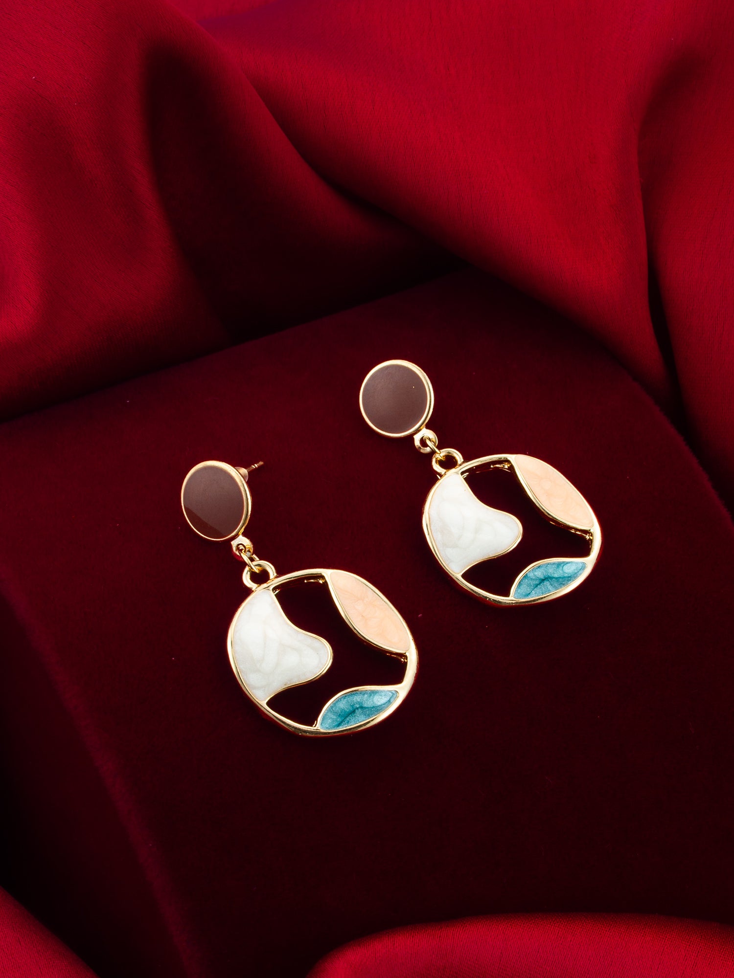 Aadita Gold Plated Round Artistic Enamel Dangler Earrings for Women