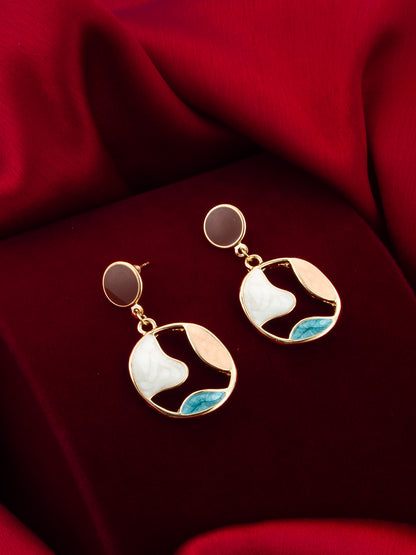 Aadita Gold Plated Round Artistic Enamel Dangler Earrings for Women