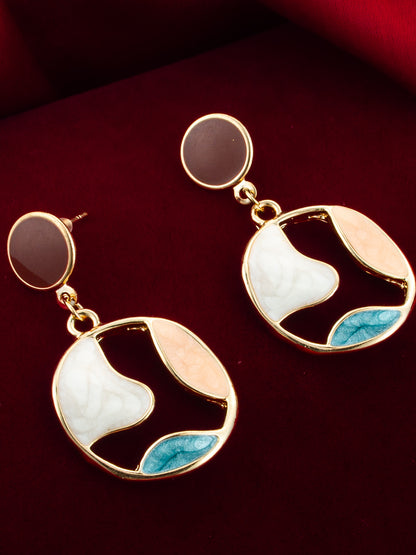 Aadita Gold Plated Round Artistic Enamel Dangler Earrings for Women